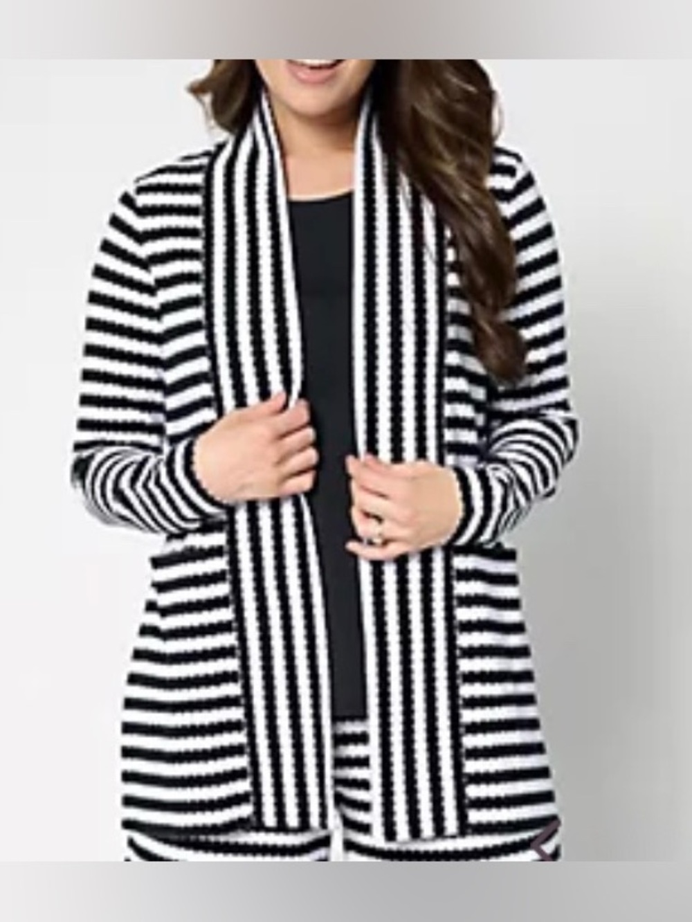 New Belle by Kim Gravel Nautical Knit Striped Open Front Cardigan / XL